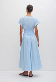 Shirred Waist Midi Dress - Sky - Matteau